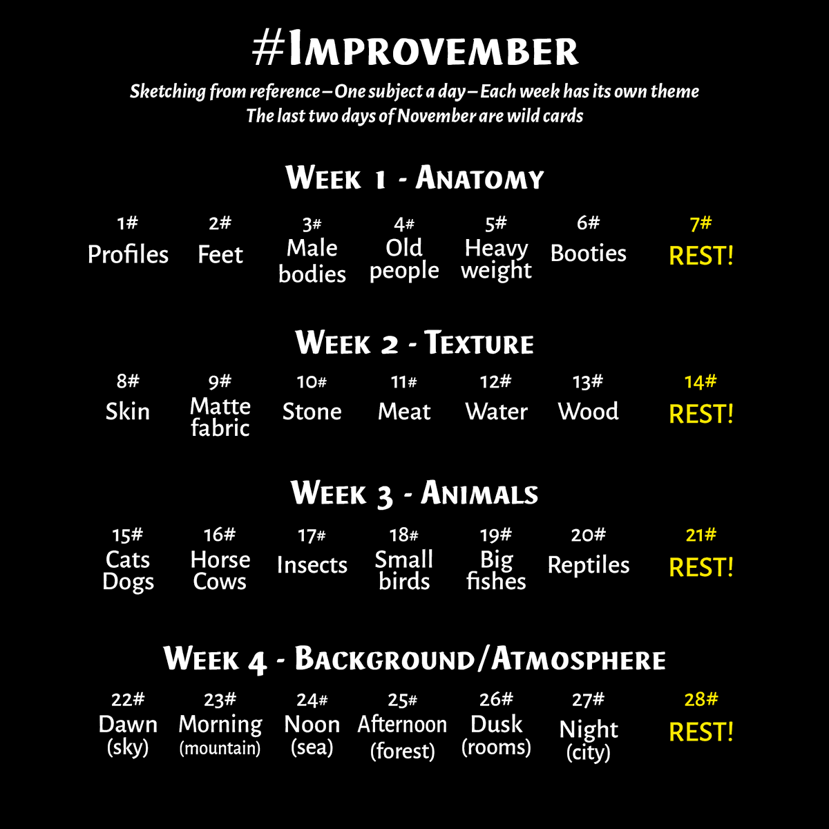 kenmei_slg's tweet photo. 🇫🇷: Novembre dans une semaine, je me lance dans un défi : le #Improvember ! Des croquis d'études chaque jour, et un thème différent chaque semaine ! Hâte😤
🇬🇧: November's almost here, so let's announce a new challenge: #Improvember! Each day study sketches, each week a new theme! https://t.co/X4GwPa1c07