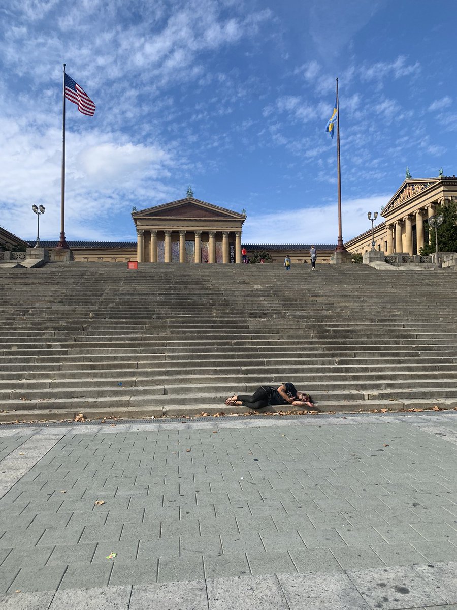 Mikey never made it to the top of the Rocky stairs in Philly haha….show in Baltimore tonight!!! #tourlife #nap