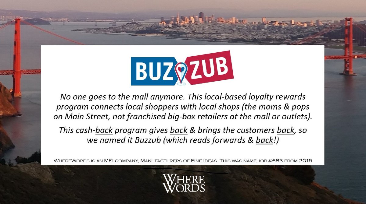 WhereWords's tweet photo. #yeswenamedit #Buzzub @LeslieGuidice #namer #naming #renaming #branding #rebrand #rebranding #BrandExtensions #taxonomy #brandnames #brandnaming #verbalbranding #corporateidentity #trademarks #retail #ShopLocal #startups #B2C #appdev #mergers #acquisitions #nameman #SteveTheNamer https://t.co/bJW1g7BOSo