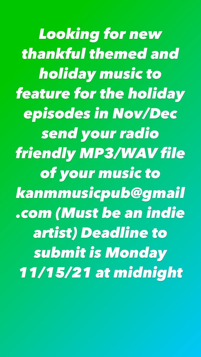 coach_anykeny's tweet photo. Looking for new music to feature. Send your submissions to be featured on the holiday episodes coming in November and December #anykenyradioshow #bepositiveonpurpose #theplaceandplatform4indiecreatives #creativecontent https://t.co/f5oAOnguOW