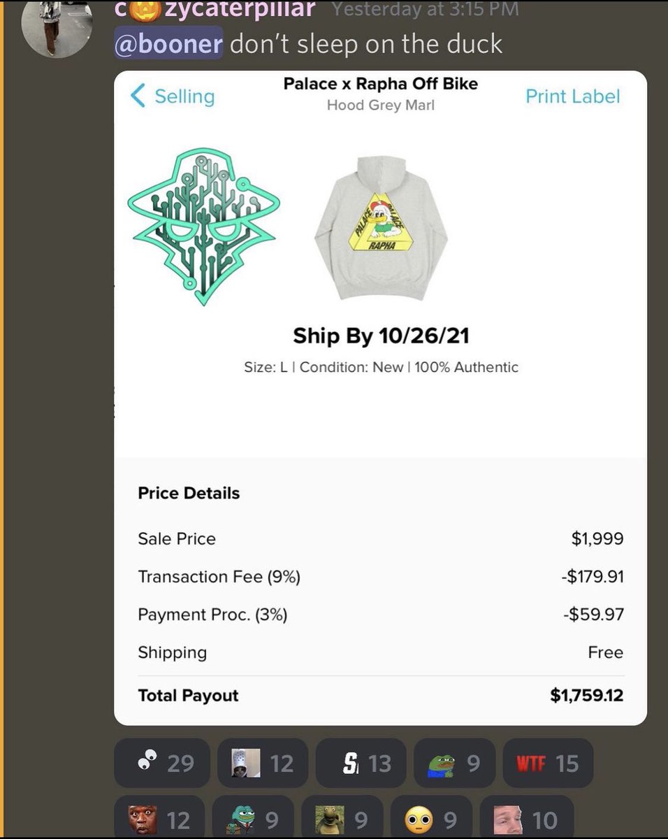 Did one of our members just have the highest Palace sale price ever? 
Moving differently over here 🦆.
🕵🏽‍♂️ s/o cozycaterpillar .
