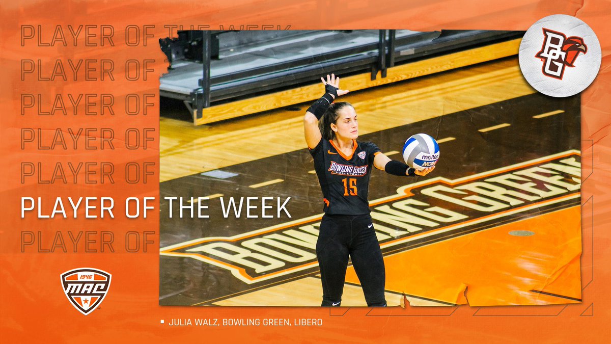 BG’s <a href="/julia_walz/">Ju. Walz</a> played a large role in another week of impressive defensive performances. On Saturday, Walz tallied 33 digs, including 10 in the final set, to notch her second-best total of the season. With that number, she eclipsed the career 1,500-dig mark

#AyZiggy | #MACtion