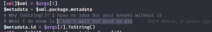 schusterfredl's tweet photo. @mwrockx just managed to make me giggle whilst working on a #boxstarter PR ... that line almost waited 6 years before I stumbled over it 😂😆 https://t.co/6UchghFzTb