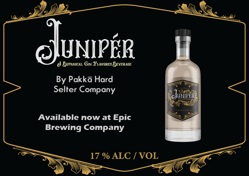 EpicBrewingSLC's tweet photo. It's days like this that make you want to cozy up with drinks by the fire. Juniper, by @pakkaseltzer, is the perfect winter jacket for that companion of yours who doesn't indulge in hoppy beverages. Juniper is a non-distilled spirit that presents like gin. Available now at Epic. https://t.co/UffeGLQHku