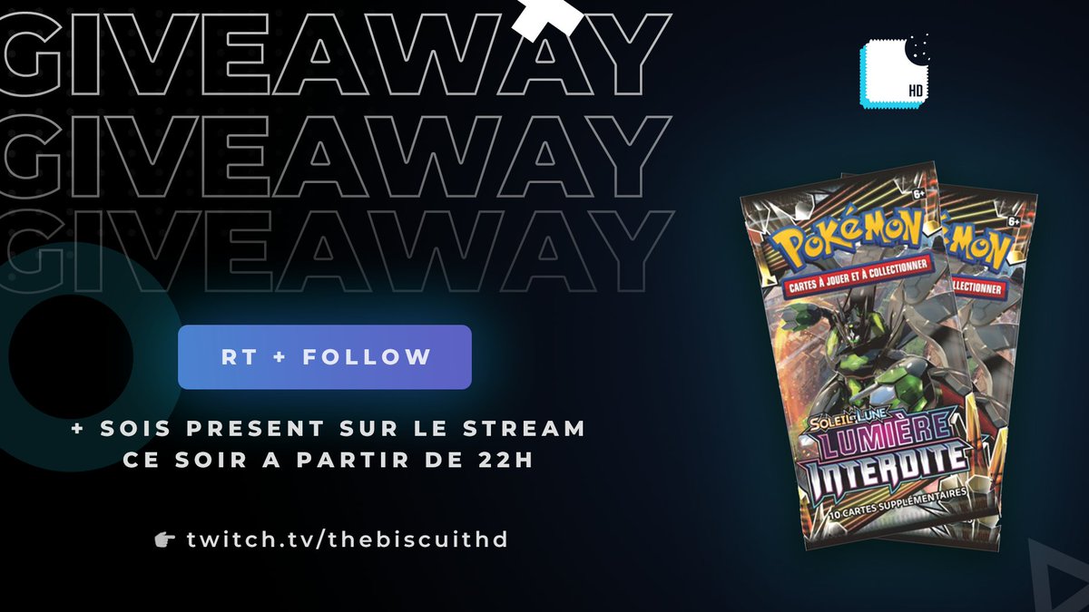 TheBiscuitHD's tweet photo. 👋De retour ce soir dans quelques minutes en stream après un petit week-end off !

En attendant un gros giveaway surprise qui se prépare pour vous😎, ce soir je vous fais gagner du booster Lumière Interdite ! 

RT + FOLLOW + être présent ce soir

▶️https://t.co/IFe7YwUtO2 https://t.co/8qMpgLL3Wp