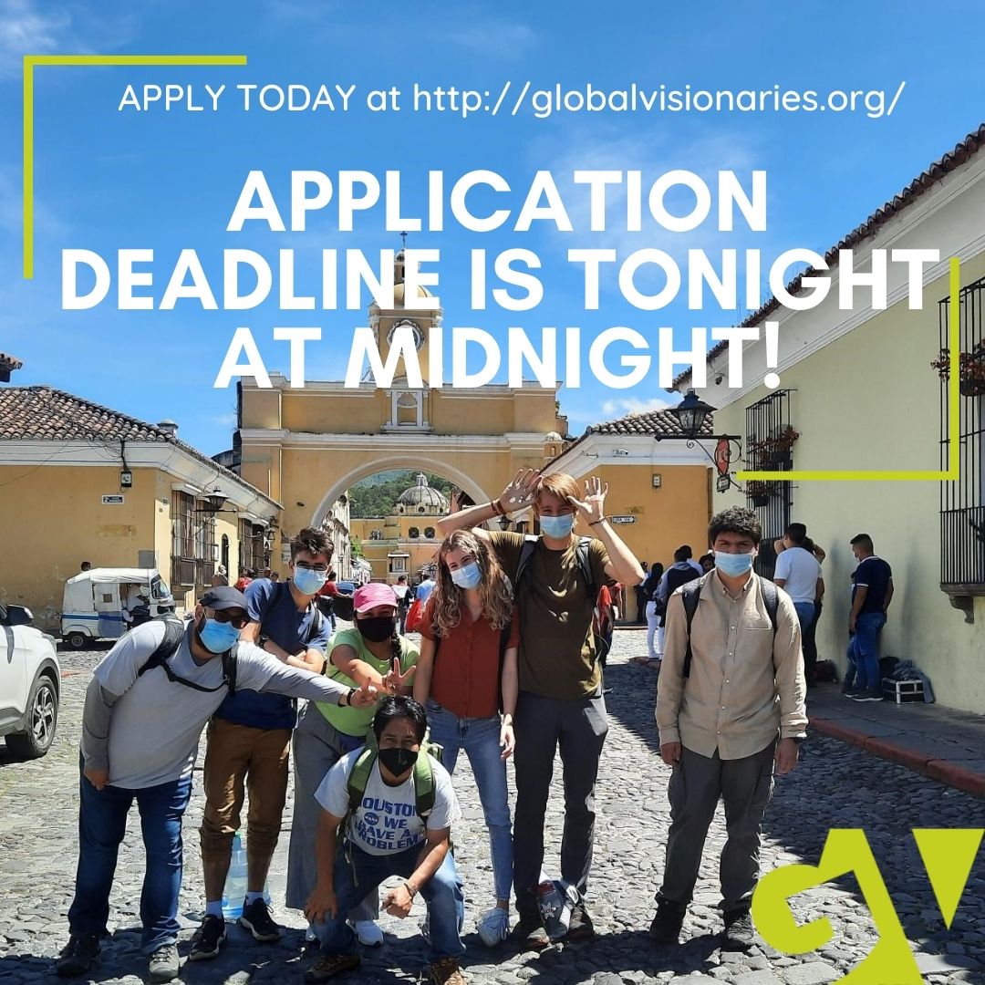 GVisionaries's tweet photo. Tonight (at midnight) is the application deadline for our cultural immersion and/or pro justice leadership program (non-travelling). Apply online at https://t.co/Hy8IEVOs1l! https://t.co/wYm1E4OjGJ