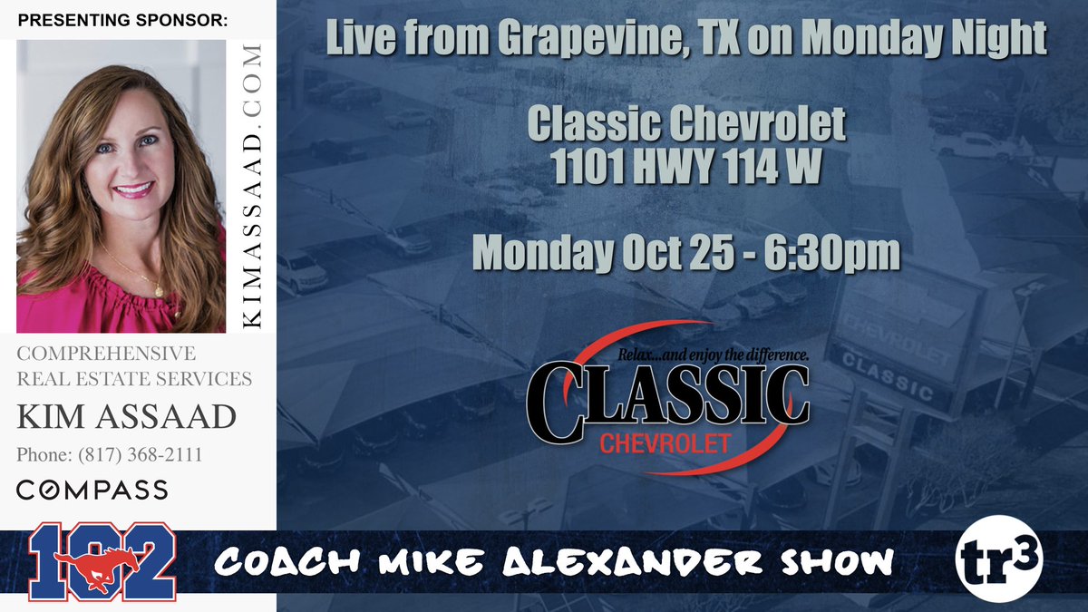 tr3dio (@tr3dio) on Twitter photo Catch Coach and Carnes tonight LIVE at 6:30pm from <a href="/classic_chevy/">Classic Chevrolet</a> in Grapevine. If you can't make it watch the show on our channel youtu.be/KUpe3Ab4vqE. Presenting by the Kim Assaad Group. <a href="/GHSMustangsFB/">GHSMustangsFootball</a> <a href="/jeffpolk10/">jeff polk</a> @CoachA_GHS Catch Coach and Carnes tonight LIVE at 6:30pm from <a href="/classic_chevy/">Classic Chevrolet</a> in Grapevine. If you can't make it watch the show on our channel youtu.be/KUpe3Ab4vqE. Presenting by the Kim Assaad Group. <a href="/GHSMustangsFB/">GHSMustangsFootball</a> <a href="/jeffpolk10/">jeff polk</a> @CoachA_GHS