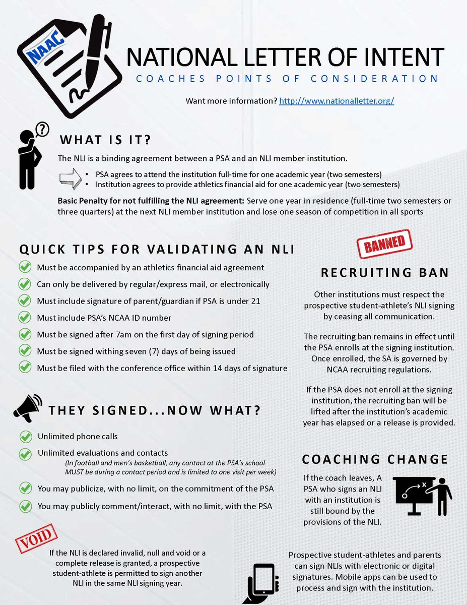 Helpful reminders for the upcoming NLI Signing Period <a href="/NAACconnect/">NAAC</a> <a href="/NLIinsider/">Letter of Intent</a>