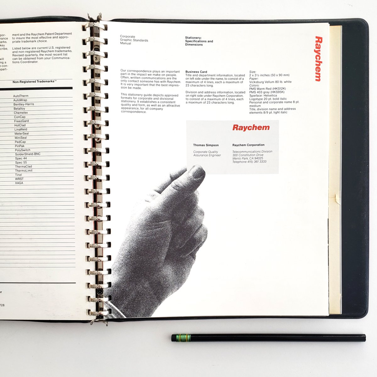 VignelliCenter's tweet photo. It's #manualsmonday! (almost) Every Monday an excerpt from a #standardsmanual from the #archives. 1981 Corporate Graphics Standards for #Raychem, #design #JohnRieben #DesignArchives More: https://t.co/3R1fQO8VzP https://t.co/MMmqCXUPwB