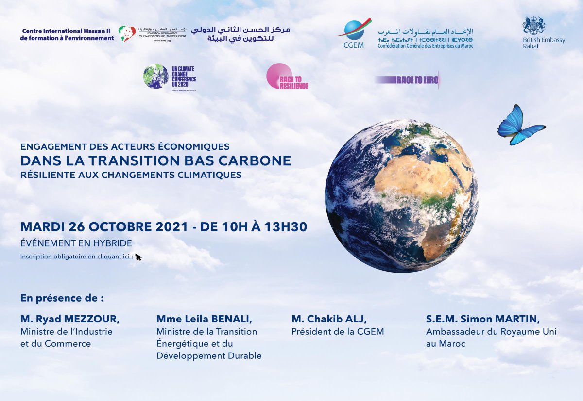 L'#APCMaroc rejoint la Fondation #FM6E, la @CGEM_MA et @UKinMorocco pour un #webinaire action #climat pré #COP26 sous le thème 'Engagement des acteurs économiques marocains dans la transition bas-carbone résiliente aux changements climatiques'
Inscription: bit.ly/3plElG1