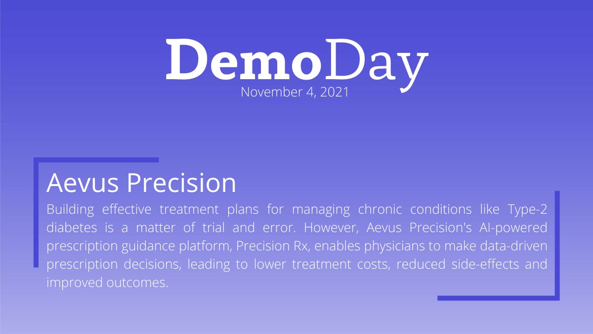 One of our Demo Day startups is Aevus Precision, a company dedicated to improving prescription treatment practices for chronic conditions. Join us Nov. 4 to learn more from Aevus Precision's founders! Register now: link.ou.edu/demoday.
