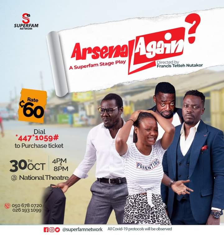 slightlyusedv's tweet photo. The rate at which Ghana Police is picking up people by December dier Ghana Prisons will be running a double track system
Dial *447 *1059# to purchase your ticket via mobile money to watch 2021's most hilarious stage play on 30th October.
#ArsenalAgain
#October30th
#Superfamplay https://t.co/YH6fEyFtWM