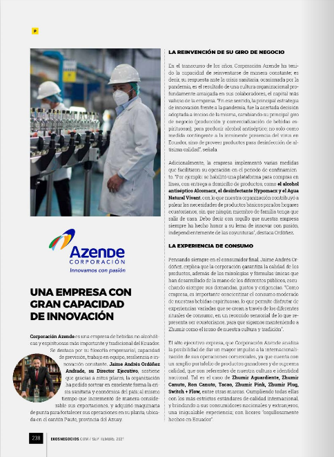 Azendecorp's tweet photo. Agradecimiento @RevistaEkos reportaje edición 328. "Su respuesta ante la crisis sanitaria, ocasionada por la pandemia, es el resultado de una cultura organizacional profundamente arraigada en sus colaboradores, el capital más valioso de la empresa”@jaimeordonez4 CEO de #Azende. https://t.co/Qey6yL2l5c