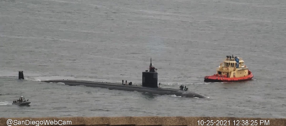 WarshipCam's tweet photo. USS Columbia (SSN 771) Los Angeles-class Flight III 688i (Improved) nuclear attack submarine leaving San Diego - October 25, 2021 #usscolumbia #ssn771 https://t.co/1Xukh25u8S