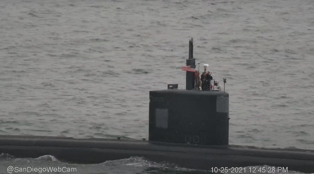 WarshipCam's tweet photo. USS Columbia (SSN 771) Los Angeles-class Flight III 688i (Improved) nuclear attack submarine leaving San Diego - October 25, 2021 #usscolumbia #ssn771 https://t.co/1Xukh25u8S