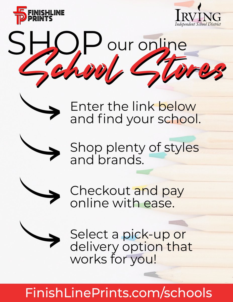finishlinetees's tweet photo. OVER 200 designs to choose from. Irving ISD Middle &amp; High Schools. 100% online, order NOW! @IrvingISD @IrvingHigh @MacArthurCards @NimitzVikings @Crockett_MS @Austin_Broncos @IrvingBowie_MS @netzeroJMS @Lamar_MS @SamhoustonMS @deZavalaMS
CLICK HERE ➡️https://t.co/juNbRLSmau https://t.co/thpRWwDVAN