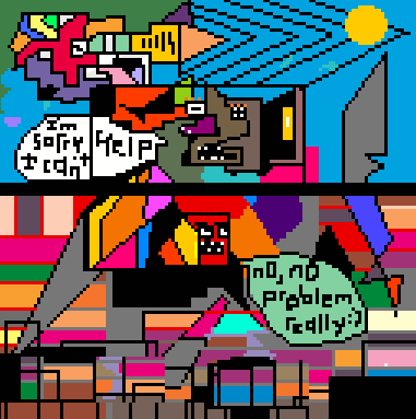 HELLOOOOO!!! My New #OBJKT on 
<a href="/hicetnunc2000/">hicetnunc2000</a> 
" -I'can not help sorry -No, no problem really''
Editions9/10
hicetnunc.xyz/objkt/473379Av… for 1 #tezos.❤️‍🔥❤️‍🔥❤️‍🔥❤️‍🔥❤️‍🔥
<a href="/DropYourNFTs/">🌈 NFT Market</a> <a href="/NFTartistsss/">NFTcollector</a> @NFT_collection_ #NFT #NFTs  #NFTCommunity #Nftarts #NFTartists #nftcollector #NFTcollection