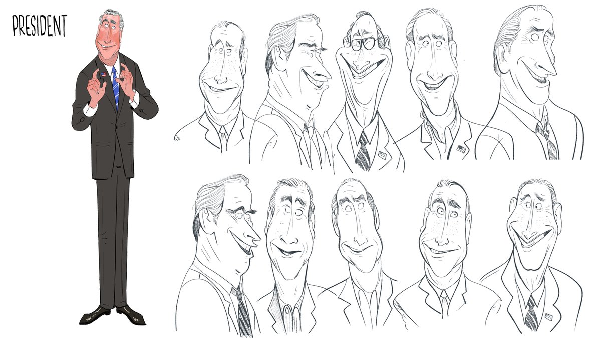Check out this rad podcast 👇 @michaelrianda + @Roweyourboatz discuss the 1st draft of #themitchellsvsthemachines & the president(or VP) that the Mitchells kidnapped and brought on the roadtrip. Inspired me to dig up my old concepts..I love drawing politicians so this was fun: https://t.co/evgBPMsVJN