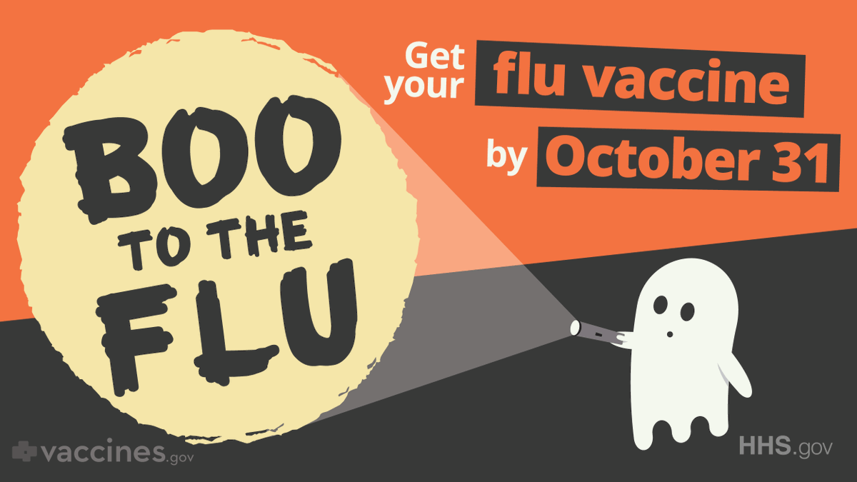ArlingtonHHS's tweet photo. It's recommended your get your flu vaccine by October 31st. Call your physician or local pharmacy today to schedule your vaccine. #BooTheFlu https://t.co/vR48VPIqOr