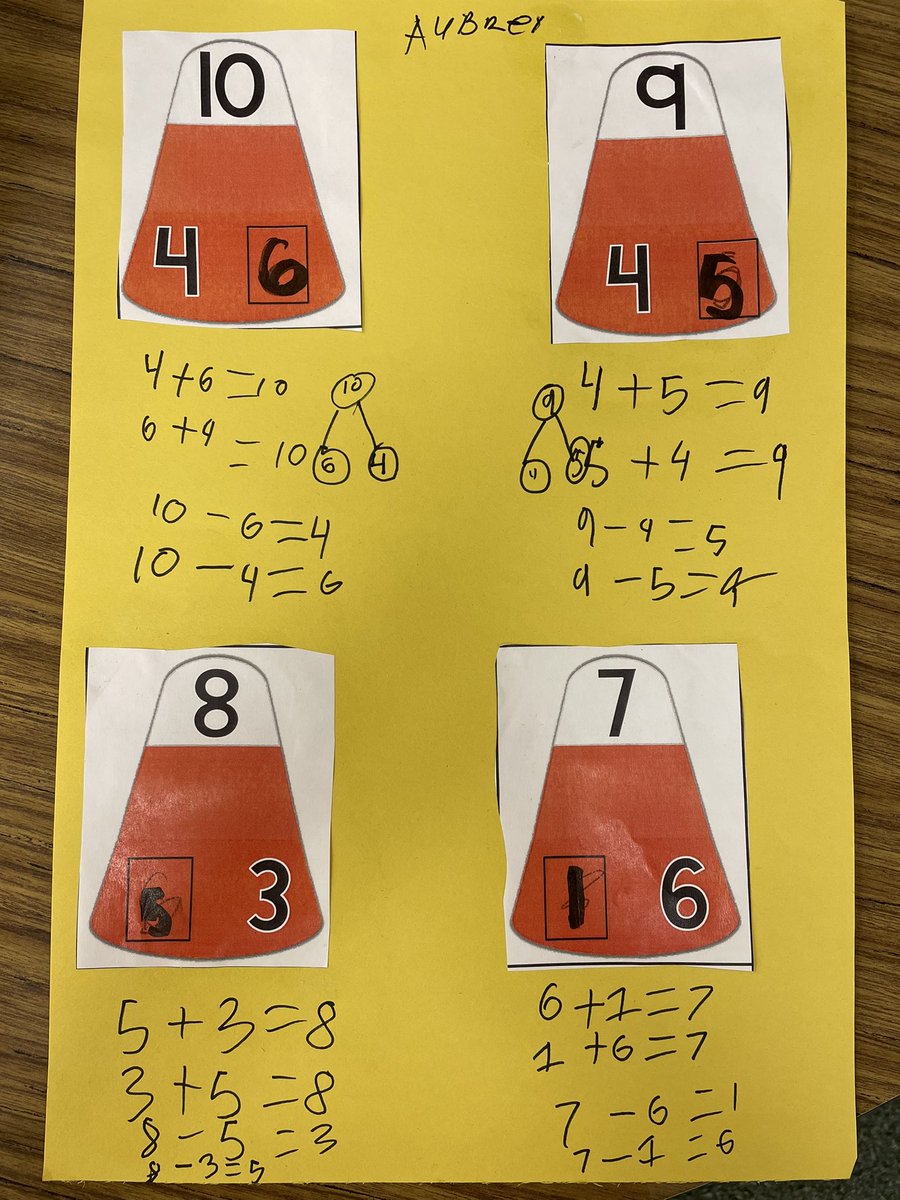 k_mckuras's tweet photo. Number bonds and fact families…candy corn style!  #GPgoes4gold #157cLearns #Allin157c https://t.co/Kk3dx5OQCY