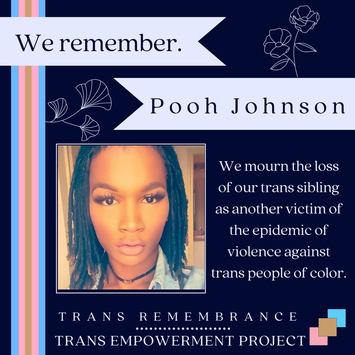 trans_empowered's tweet photo. We mourn the loss of 25-year-old Pooh Johnson, killed on August 23 in Shreveport, Louisiana. She was an accomplished makeup artist widely known as Titanizer MUA by her social media followers.
Rest in power.
#TransRemembrance #TransLivesMatter #NotOneMore https://t.co/DydfKW68Zi