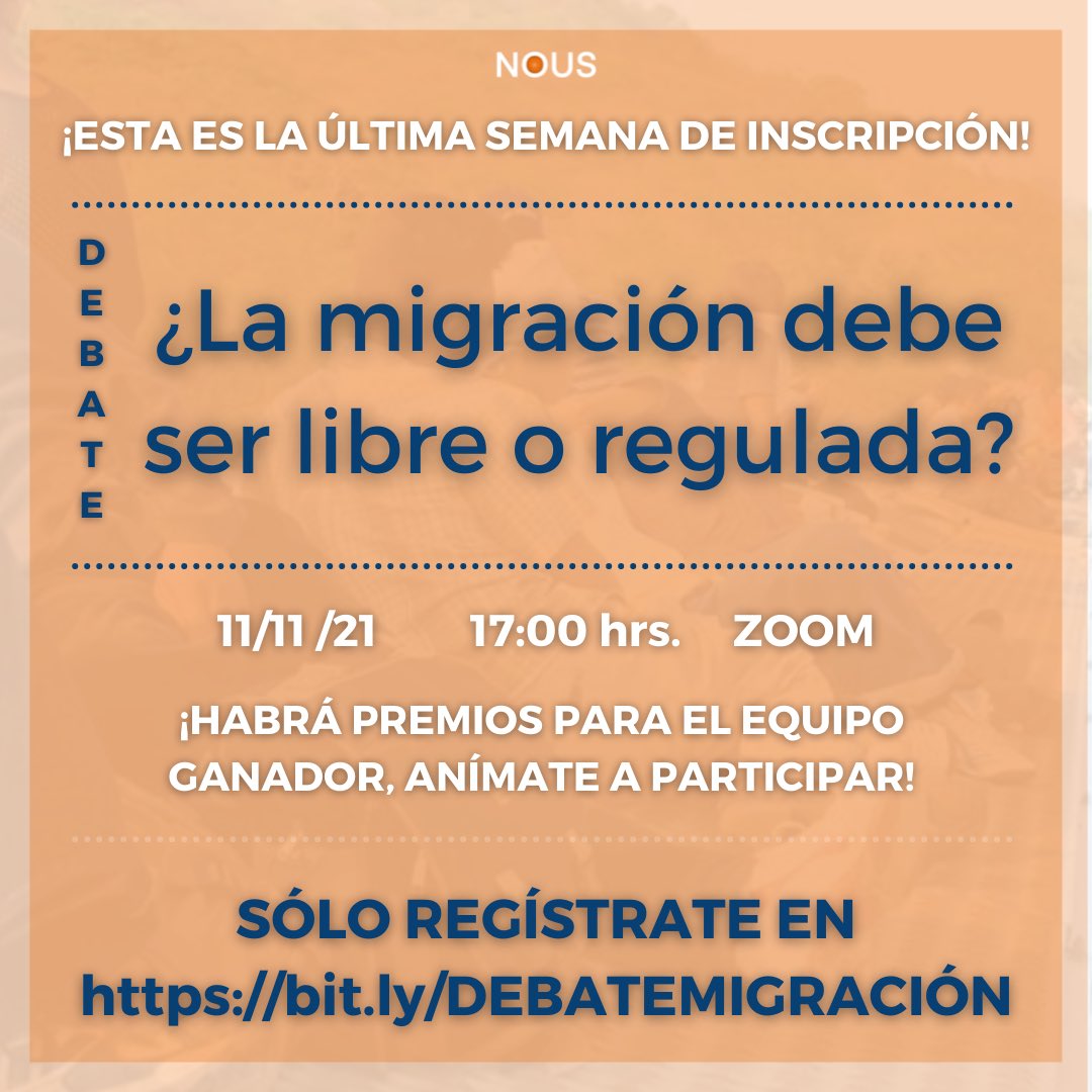 NousUPMX's tweet photo. ¡Ya se acerca la fecha de cierre de inscripción al debate! No te quedes sin participar 🤩 Pon a prueba tus habilidades 🧠

Link de registro: https://t.co/pzDjN2SaTk
.
.
.
#Nous #somosGEA #NousSommesNous #MeetingPoint #debate #migracion #opina https://t.co/b9iXoVoEjA