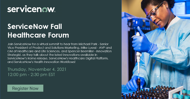 jsavaiano's tweet photo. Join us on Thursday, November 4th for the ServiceNow Fall Healthcare Forum! https://t.co/aXsZjfR0Uu https://t.co/PrHQEo2eUh