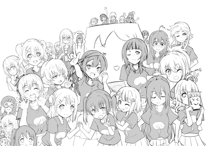 #引用RTで絵をあげて5人指名してバトンでお気に入りの絵を載せる

ちゃぺすさんから受け取りました～あざます!
最近カラー絵描いてないのですがやっぱり集合絵はお気に入りですのよ https://t.co/ucRYhuaNpg 
