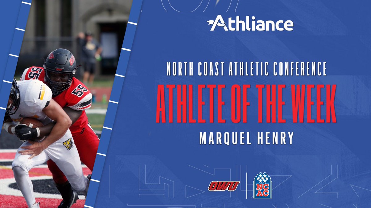 NCAC's tweet image. NCAC Football Defensive Athlete of the Week

Marquel Henry, @OWUSport