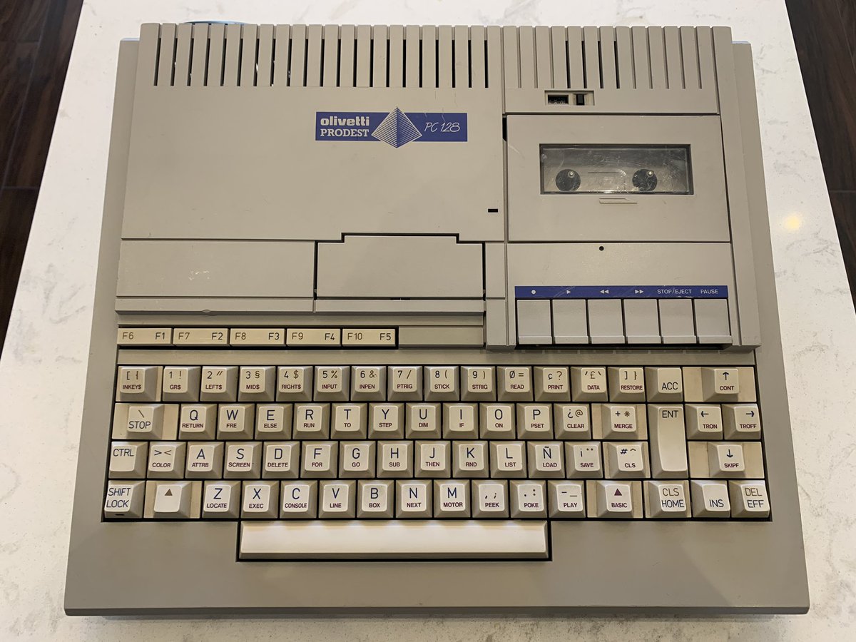 RDKLInc's tweet photo. My first ever Italian retro computer! Will be super convenient to play software right into the tape drive from my phone! #olivetti #prodest #pc128 #RetroComputing #italian https://t.co/V8kAfu4yad