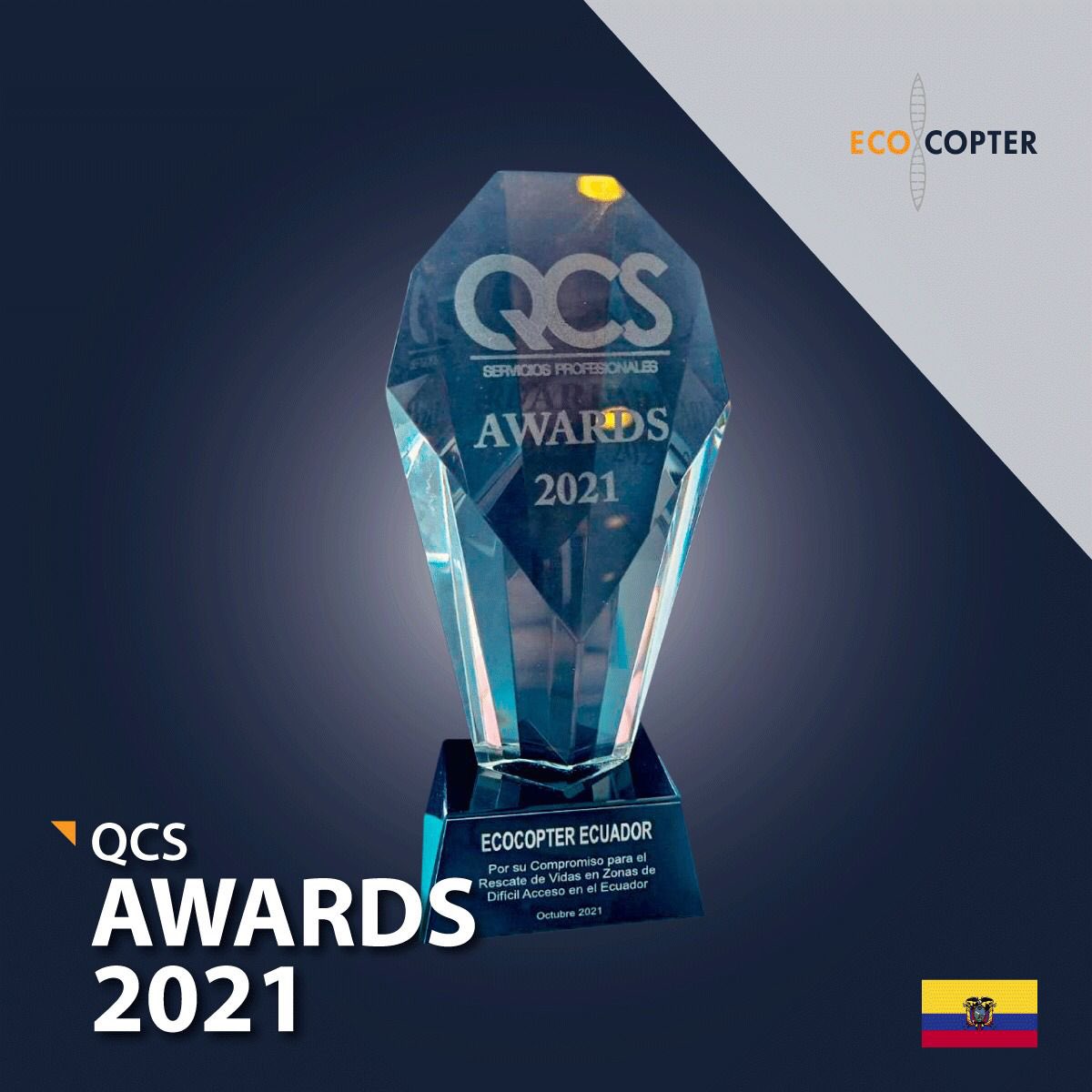 #Awards2021 | Es un orgullo recibir este reconocimiento, por el cumplimiento de rescate de vidas en zonas de difícil acceso en Ecuador.  

Reafirmamos nuestro compromiso y nuestro servicio con las personas, siempre cumpliendo con todos los parámetros de seguridad. 

#Ecocopter