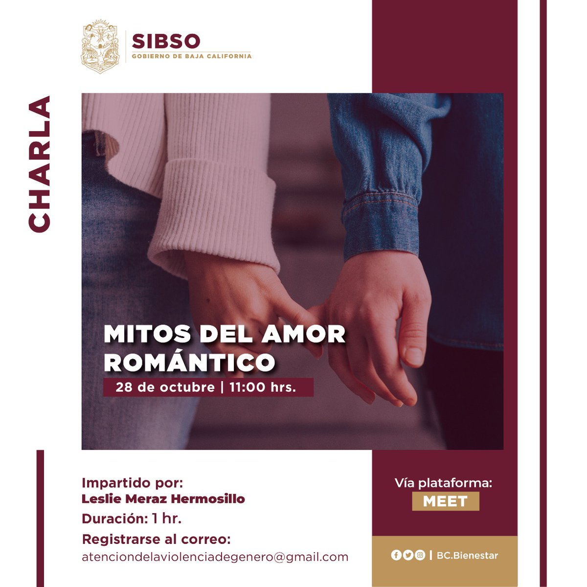 Asiste a la charla en línea “Mitos del amor romántico” a través de la plataforma Meet. 

Para registrarte, haz clic al siguiente enlace:
acortar.link/KThPYL

#SigueLaTransformación
