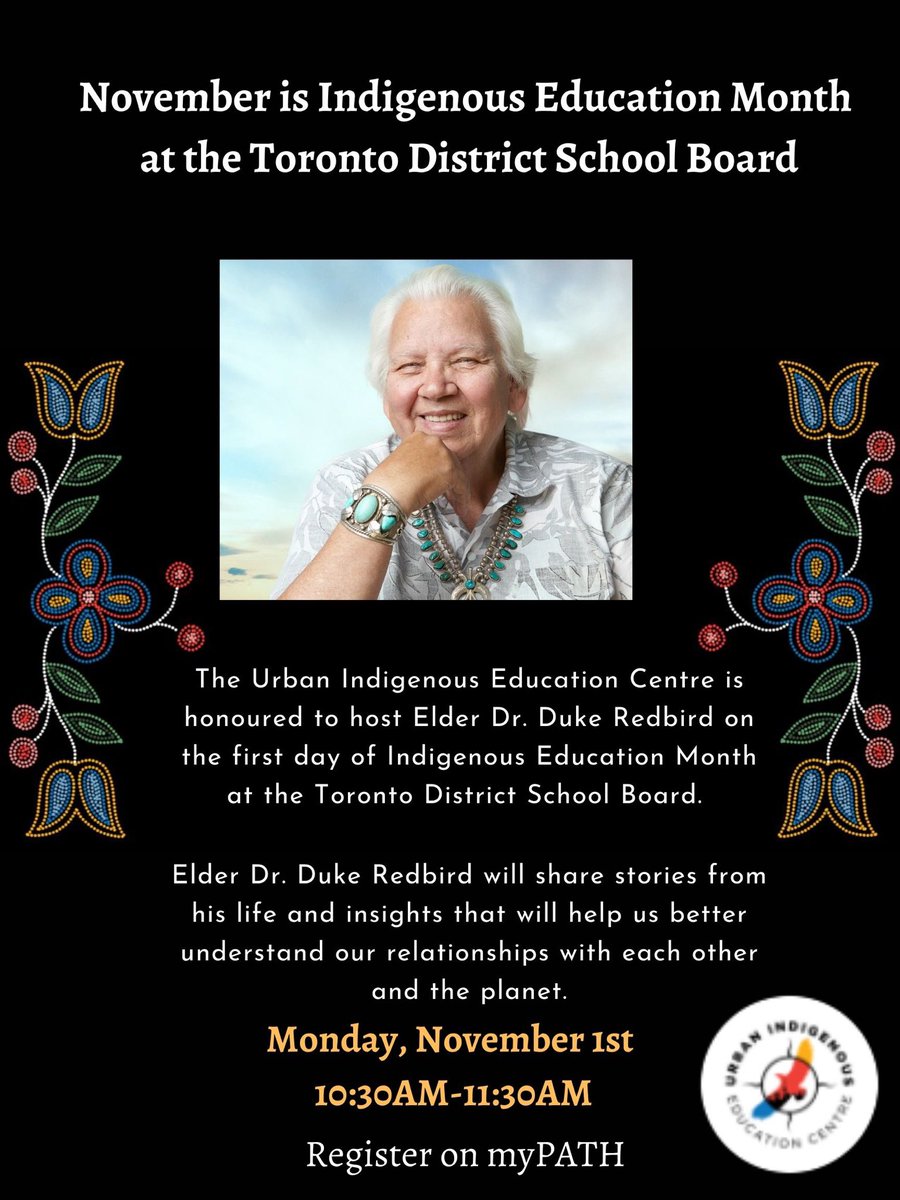 Monday, November 1 Elder Dr. Duke Redbird opens Indigenous Education Month ⁦@tdsb⁩