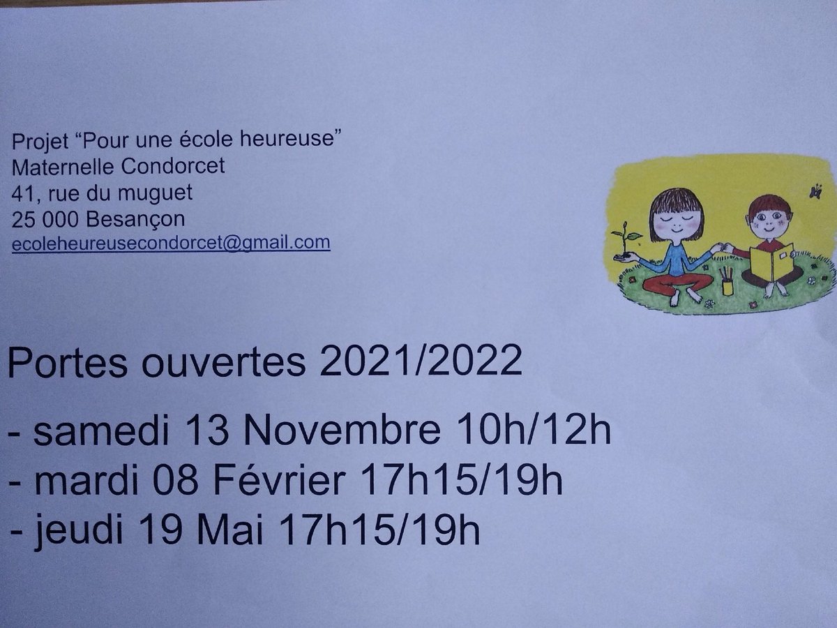 Vous les avez découvertes lors de la conférence « Ils changent l’école ». Stéphanie et Marie vous ouvrent les portes de la maternelle Condorcet pour échanger autour de leur projet « pour une école heureuse ». Venez nombreux ! 😀#besancon #education <a href="/HeureuseEcole/">Pour une Ecole Heureuse Condorcet</a>