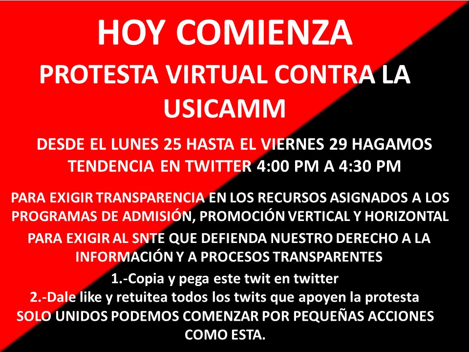 YvanMarchando's tweet photo. #FUERAUSICAMM #TRANSPARENCIAUSICAMM #REVALORIZACIÓNDOCENTE @USICAMM_OFICIAL @SEP_mx @lopezobrador_ @Adela_PBernal @SnteNacional  Los docentes de México exigimos TRANSPARENCIA y una verdadera DIGNIFICACIÓN del MAGISTERIO, queremos un PROCESO OBJETIVO Y TRANSPARENTE https://t.co/PpukPbclvB
