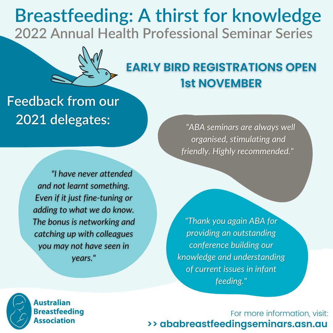 OzBreastfeeding's tweet photo. REGISTRATIONS OPEN NEXT WEEK! Our 2022 program is bound to impress once again, so you won’t want to miss out. For more info, please visit https://t.co/ov0Tcs9592.
#HPSeminars22 #AThirstForKnowledge #HealthProfessionals https://t.co/OLpBpTWsd4