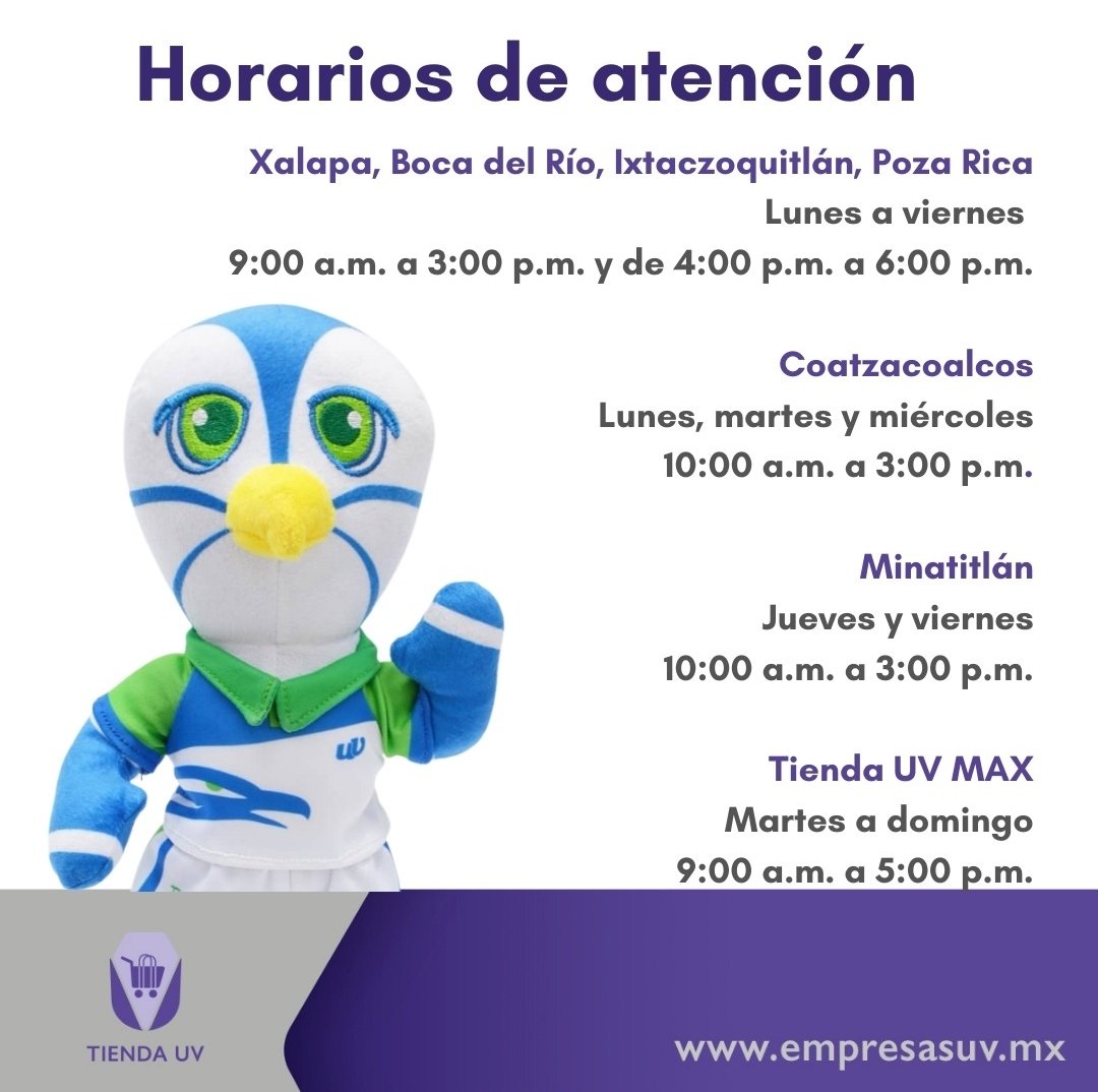 ¡Recuerda nuestros horarios de atención!
#xalapa  #bocadelrio  #ixtac  #Coatza  #Mina  #pozarica  #uv #EmpresasUV