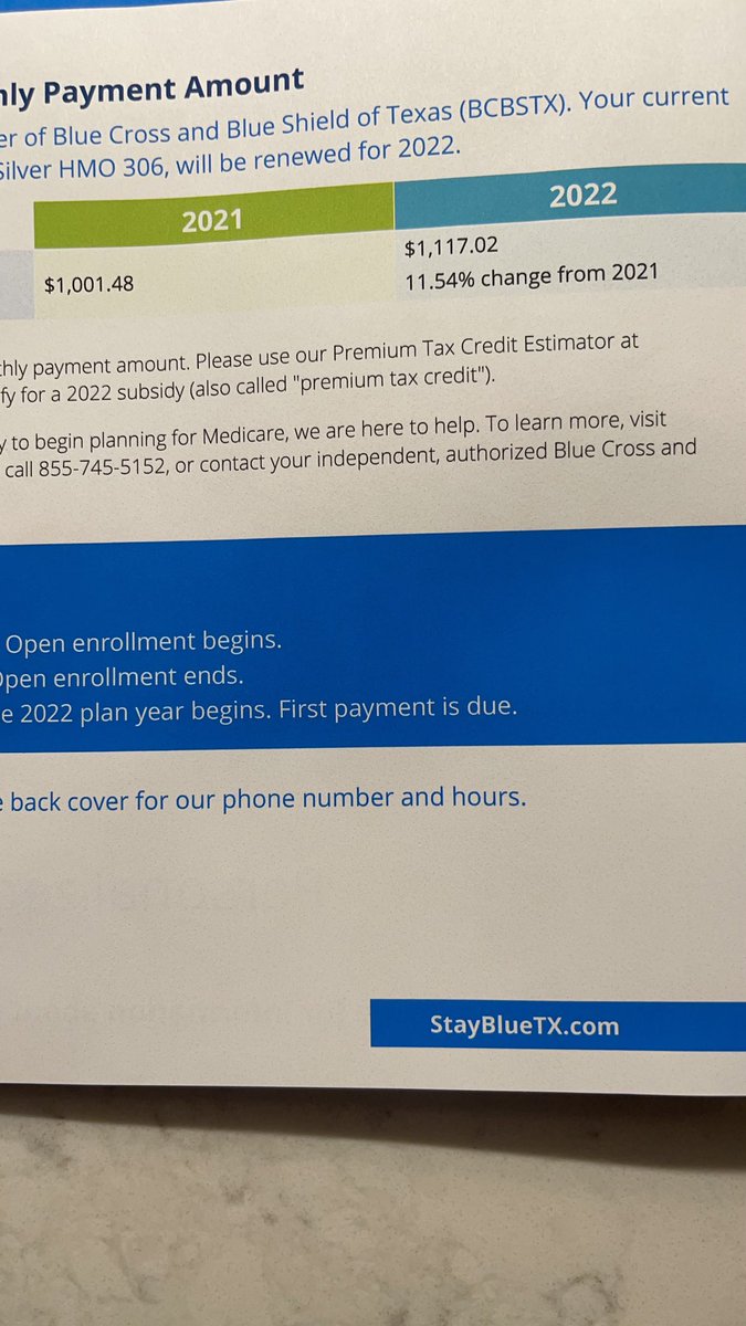 SharkFilms's tweet image. I really don&apos;t get it? Does ⁦@BCBSTX⁩  think my income goes up 12% a year? #Insurance #killingthemiddleclass #usa