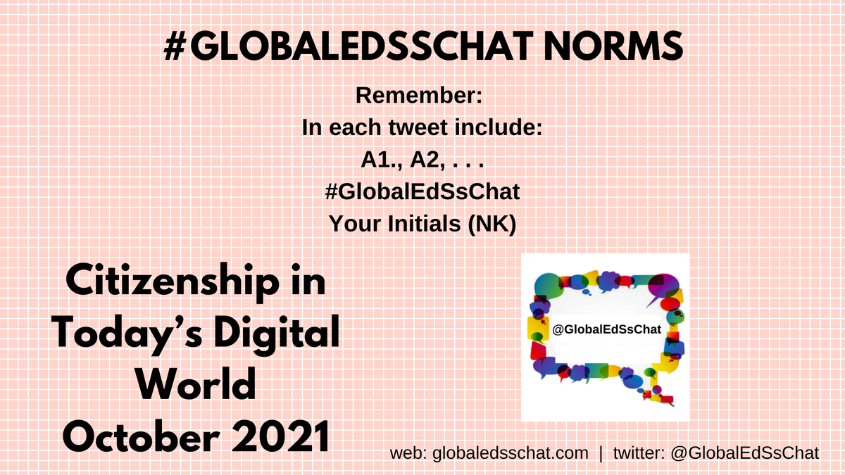 GlobalEdSsChat's tweet photo. We're live: https://t.co/ulRGAYaTMg

Whether you're returning or are a first-time participant in this Tweet &amp; Talk, here are the norms as developed by the student leaders! 

Thank you in advance for making this a great place to connect, learn and share. #GlobalEdSschat https://t.co/BwhTWHZq3f