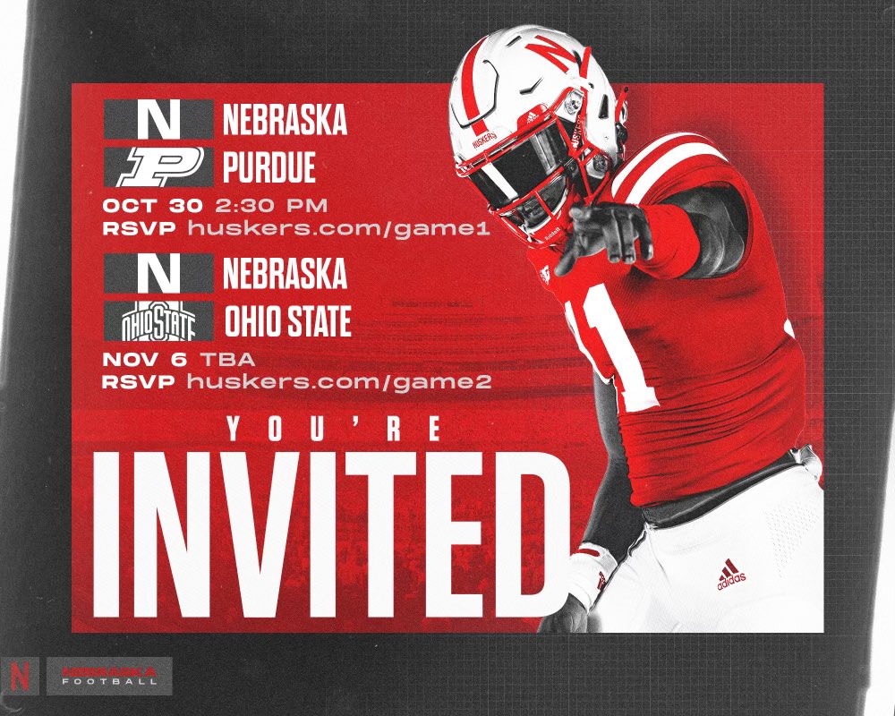 Excited for the Nebraska vs Ohio State game day invite! See you Nov 6th! #GBR @SeanDillonNU @MHSBulldogsFB