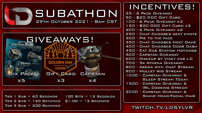 LSylvr's tweet photo. This Friday at 8am CST will be my first ever Subathon! I'm excited and terrified at the same time. Could turn into a 48hr stream! FOUR Obsidian Capstans to give away along with other prizes and incentives! See you all there! https://t.co/Q0X1NXhFWe