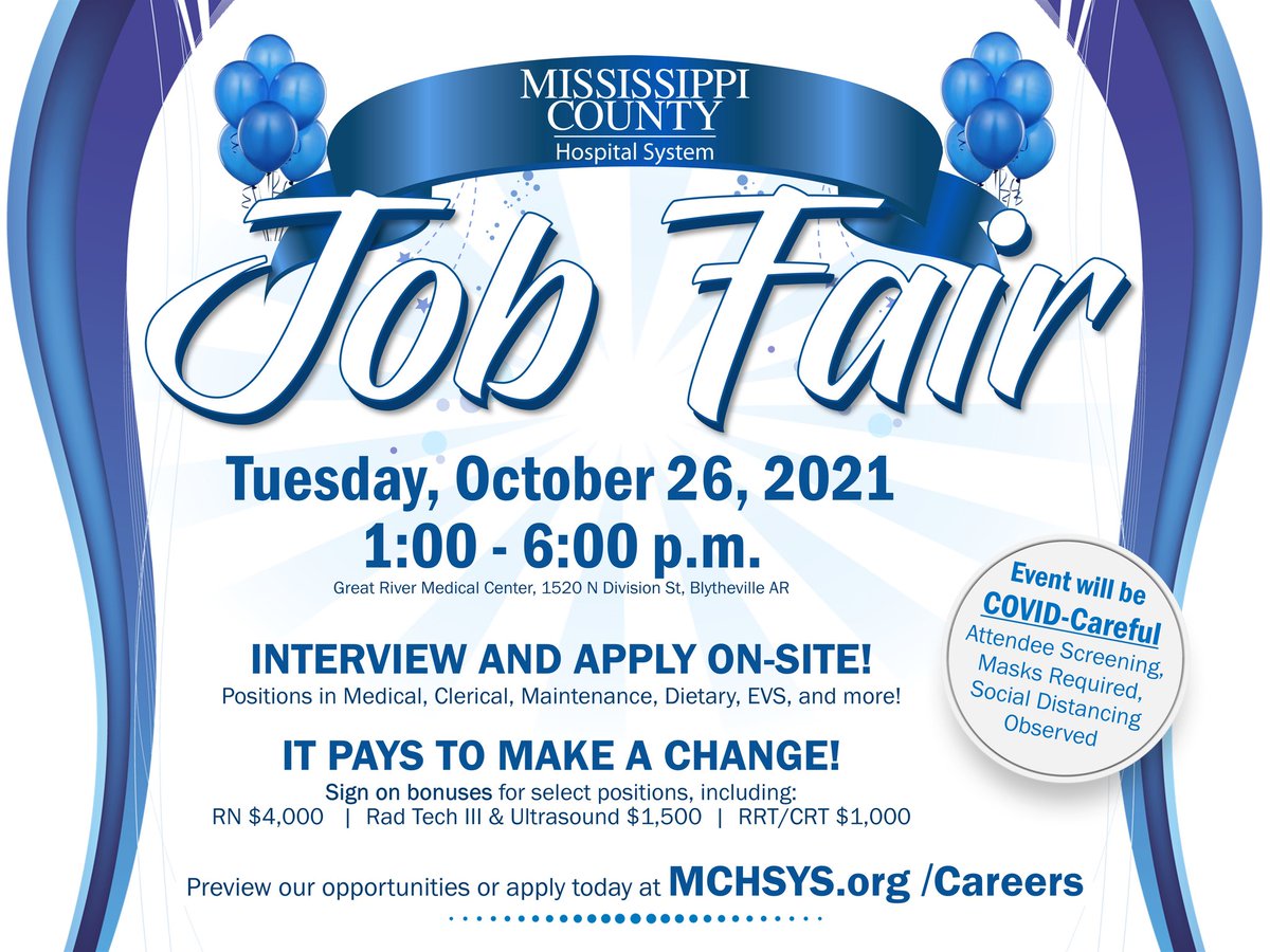 REMINDER: Come out for the MCHS Job Fair tomorrow at Great River Medical Center! Meet and visit with our department managers and enter to win door prizes. See you there! 💙#YourMCHS