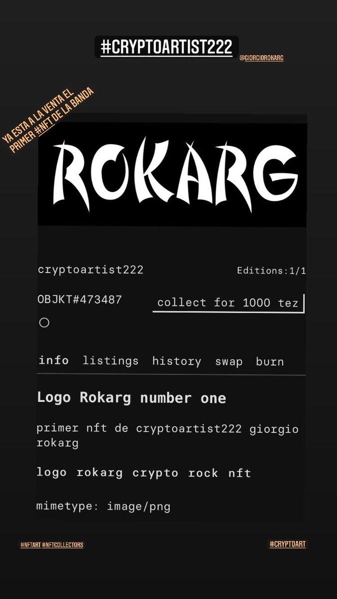Cryptoartist222's tweet photo. PRIMER NFT a la venta edición única 

#hicetnunc #NFT #NFTCommunity #NFTcollector #crypto #NFTs #rokarg #cryptoartist222 https://t.co/uIvm7DAqkv