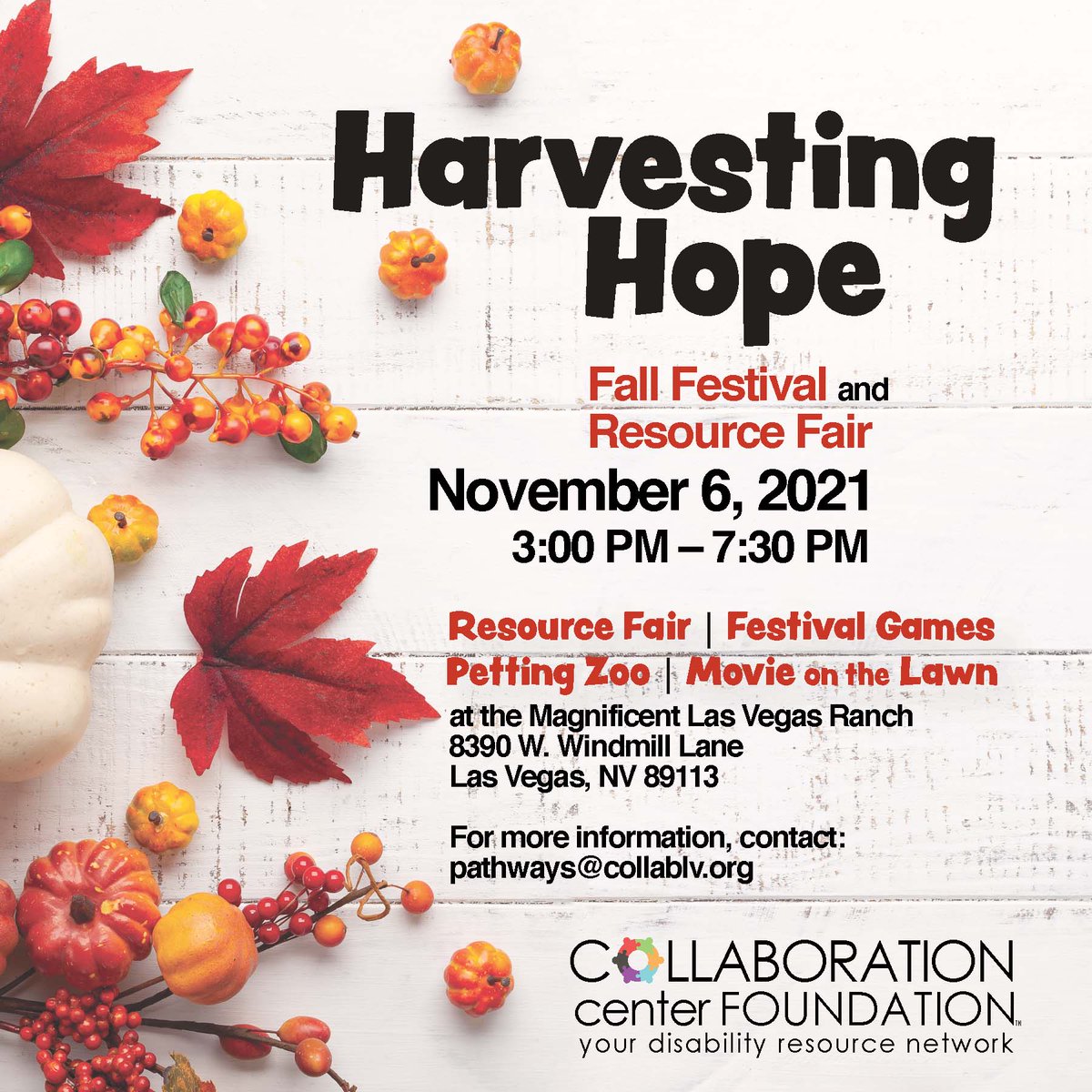 #SONV is excited to be a vendor at #HarvestingHope, a Fall Festival and Resource Fair coming up on November 6th. Help us spread the word by sharing with your friends and family. We look forward to seeing you there! #fallfestival #familyfriendlyevent #vegasevents #collablv
