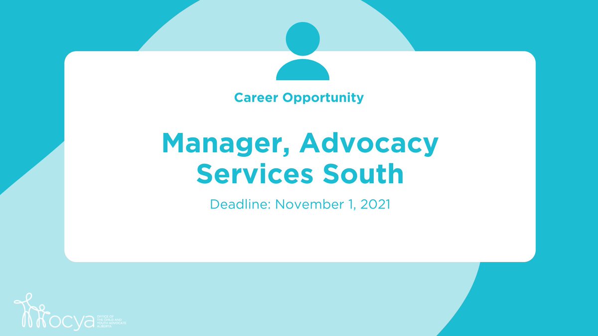 Are you a strong leader and advocate for children's rights? We're currently recruiting for a Manager, Advocacy Services South position based out of our Calgary office. Please visit our careers page for more details: ocya.alberta.ca/adult/connect/… #yycjobs