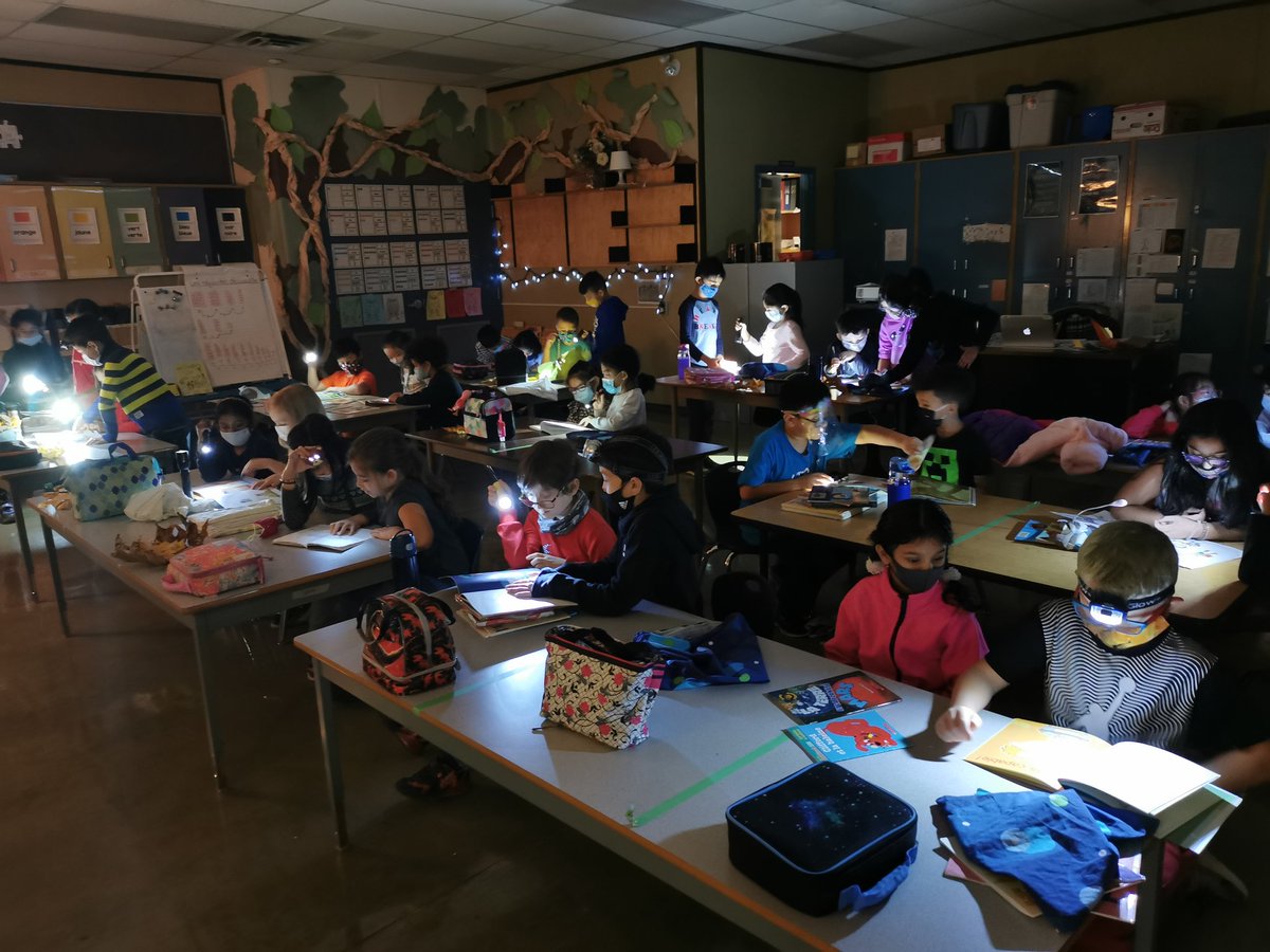 School wide flashlight reading for Drop Everything And Read! #sd36tl #sd36learn