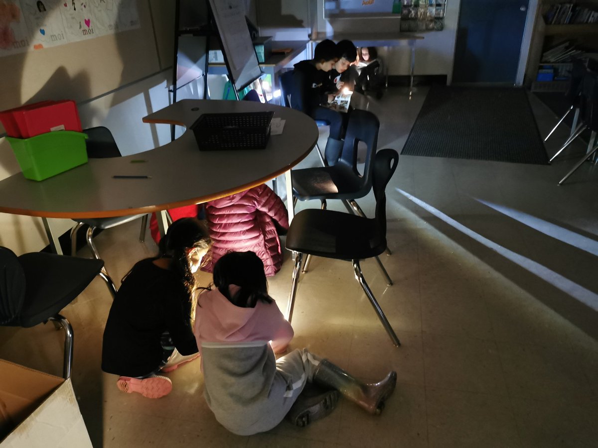 CunninghamLibra's tweet photo. School wide flashlight reading for Drop Everything And Read! #sd36tl #sd36learn https://t.co/IA2L7bmJ39
