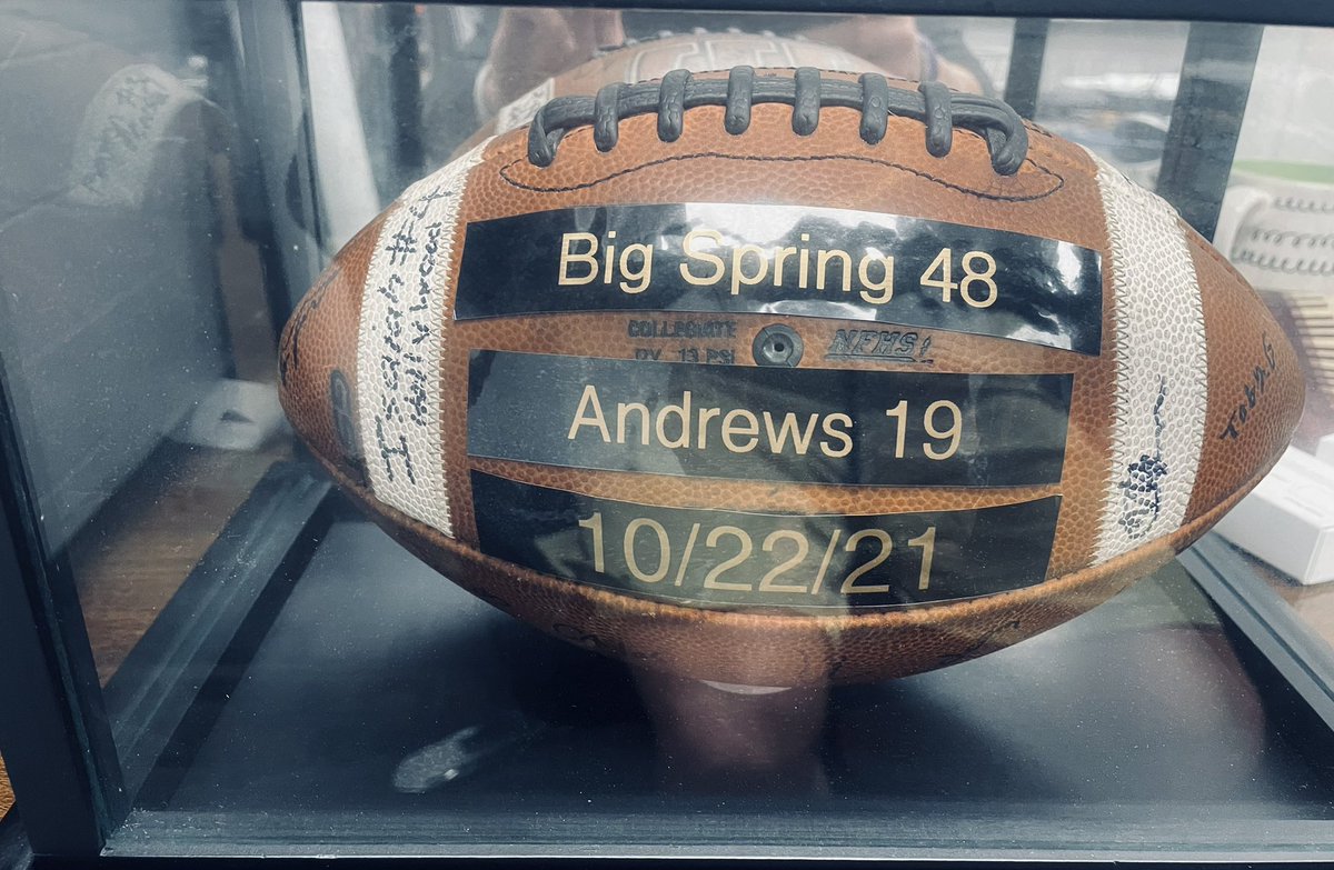 coachcannonbhs's tweet photo. Have I mentioned how awesome our kids and coaches are? The kids presented this ball to me (this afternoon) after Film. This one is special and I can’t tell you how thankful I am to be in Big Spring (surrounded by a great coaching staff and great kids). #RTB2021 #Normal #beginning https://t.co/unpWMOLXIo