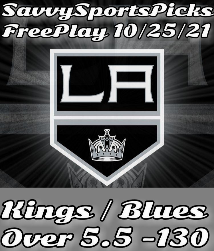 SavvySportsPick's tweet photo. Free Play 10.25.21
Puck drops 6pm PT 9pm ET

#GoKingsGo #STLBlues #LAKvsSTL

The Play: Over 5.5 goals-130

#GamblingTwitter #SportsBetting #BettingAdvice #BettingTips
#FreePicks #FreePlays #FreeSportsPicks #NHLExpert #NHLbets #NHLPicks #NHL #NHLHockey #HockeyTwitter #Vegas https://t.co/RHPwsBoFoj
