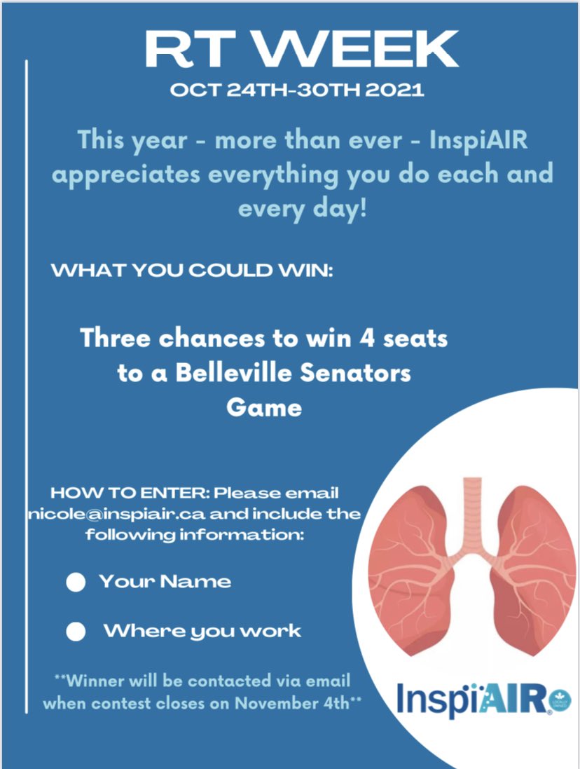 InspiAIRQuinte's tweet photo. Happy RT week! We are so grateful for all the hard work you all provide to our communities. We are so proud at InspiAIR Quinte to work closely with so many RTs on a daily basis and we want to thank you by doing an RT week giveaway! 

Local RTs please enter to win! https://t.co/shFmwCZfDf